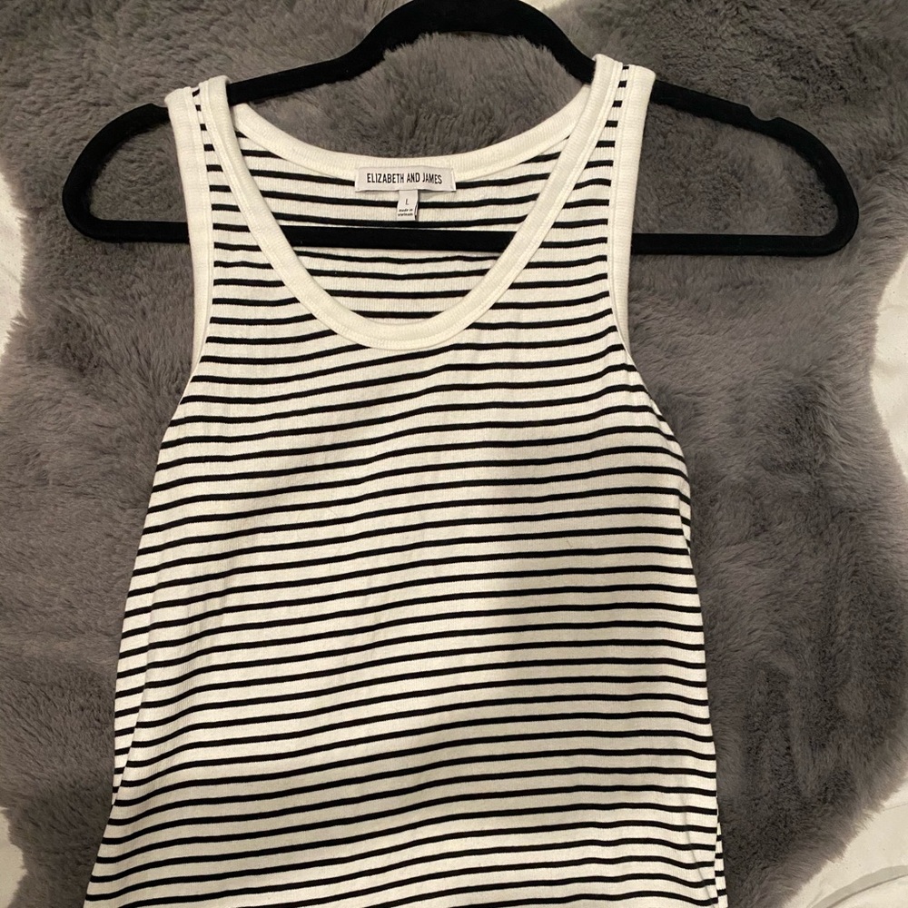 Elizabeth and James black white striped tank  L